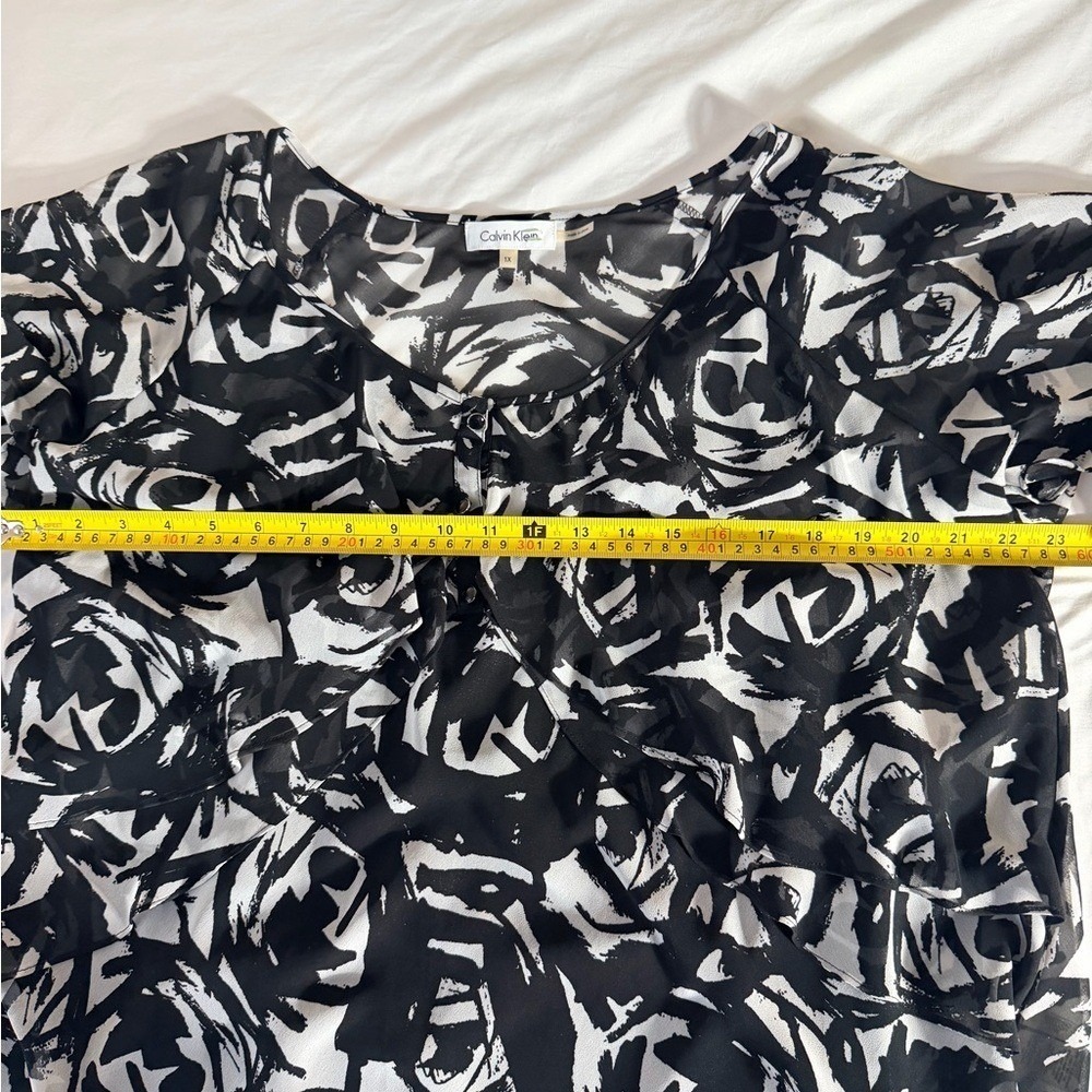 Calvin Klein Black Blouse Size 1X - Layered Chiffon Ruffle Blouse Top - Picture 5 of 12